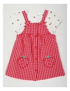 Strawberry Gingham Seersucker Set in Hot Pink