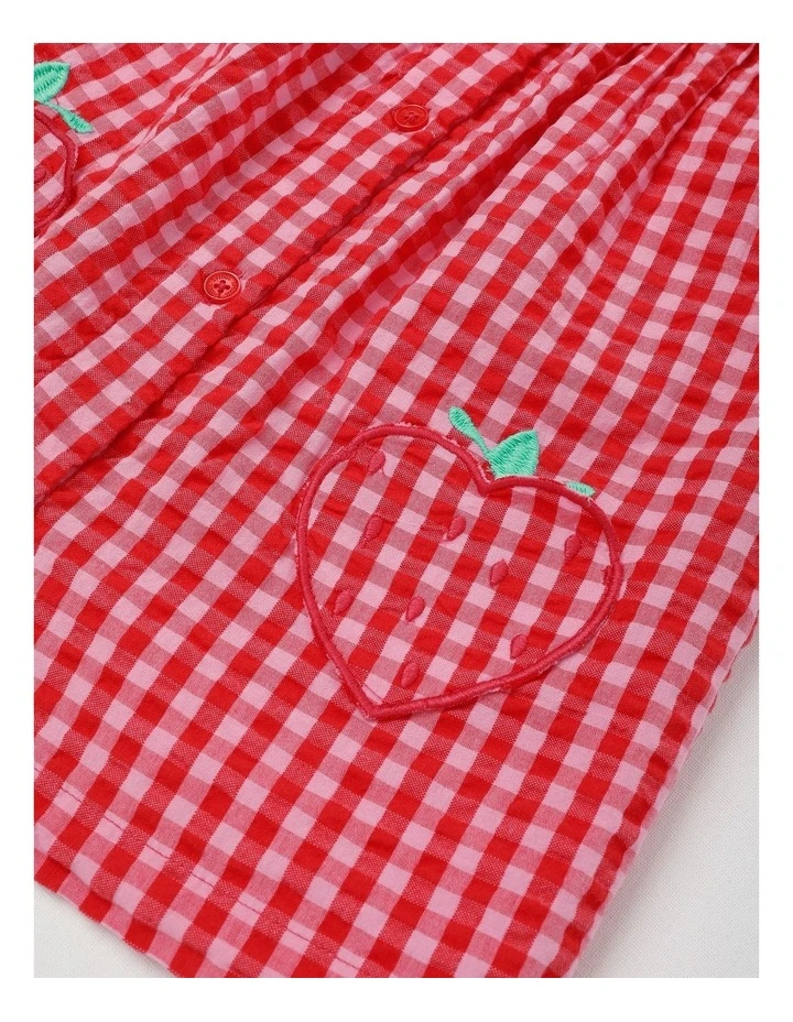 Strawberry Gingham Seersucker Set in Hot Pink image 4
