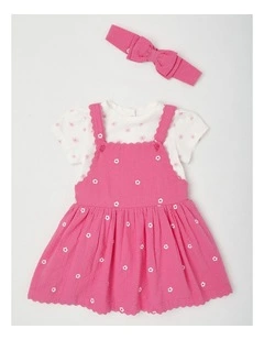 Daisy Rick Rack Pinafore Set in Bright Pink