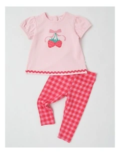 Strawberry Gingham Rick Rack Set in Blush