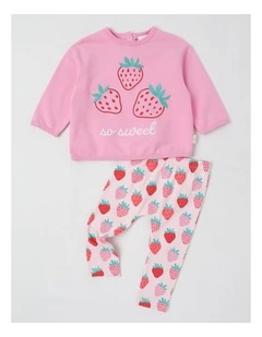 Strawberry Sweat Top & Legging Set in Hot Pink