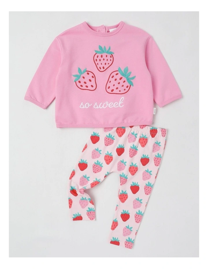 Strawberry Sweat Top & Legging Set in Hot Pink image 1