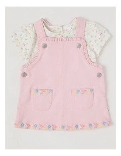 Embroidered Pinafore Set in Light Pink