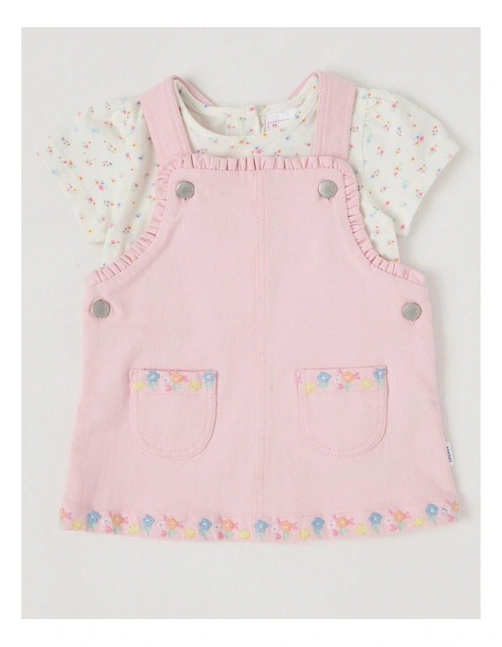 Embroidered Pinafore Set in Light Pink image 1