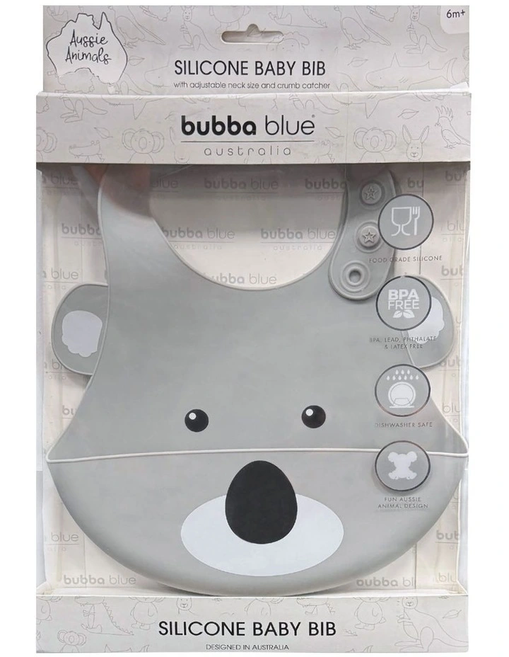 Aussie Animals Koala Silicone Baby Bib in Grey image 2