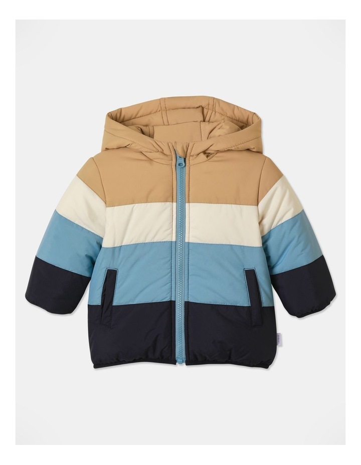 Colour Block Reversible Puffer Jacket in Tan