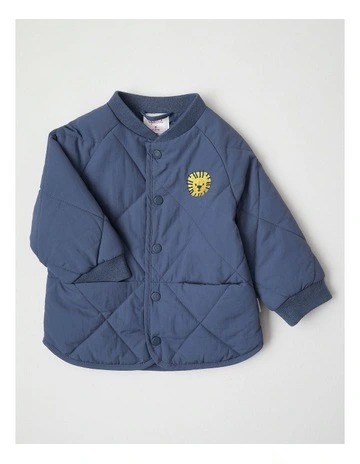 Faux Down Quilted Puffer Jacket in Indigo