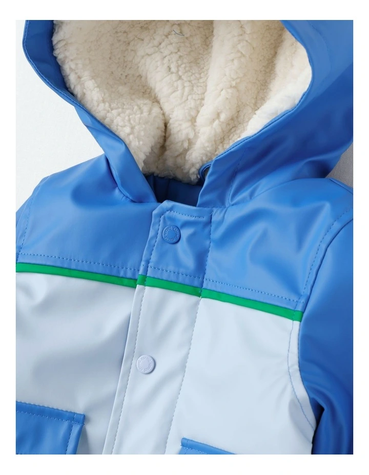 Sherpa Lined Color Block Raincoat Jacket in Bluestone image 2