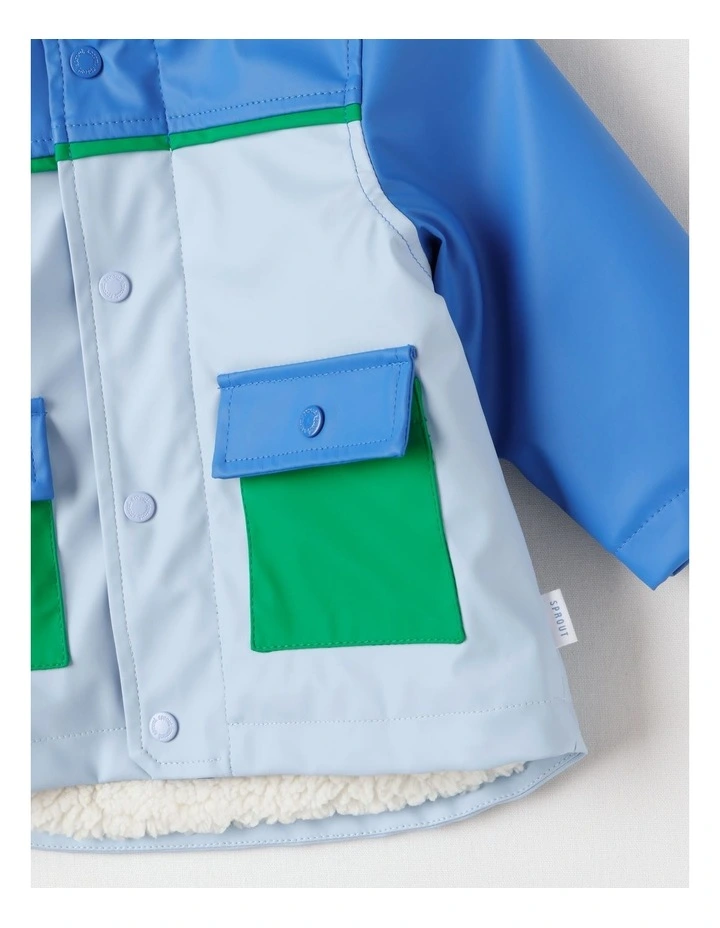 Sherpa Lined Color Block Raincoat Jacket in Bluestone image 4