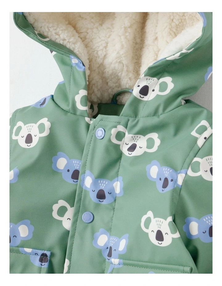 Sherpa Lined Raincoat Jacket in Green image 2