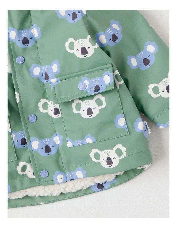 Sherpa Lined Raincoat Jacket in Green image 4