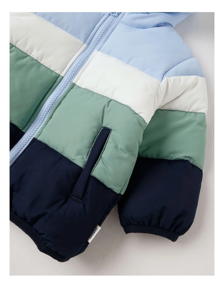 Spliced Puffer Jacket in Assorted image 4