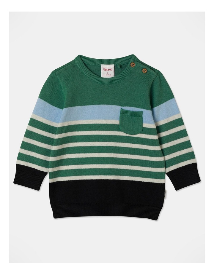 Knit Crew Colour Block Jumper in Dark Green