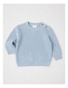 Essential Crew Neck Knit Jumper in Light Blue Marle