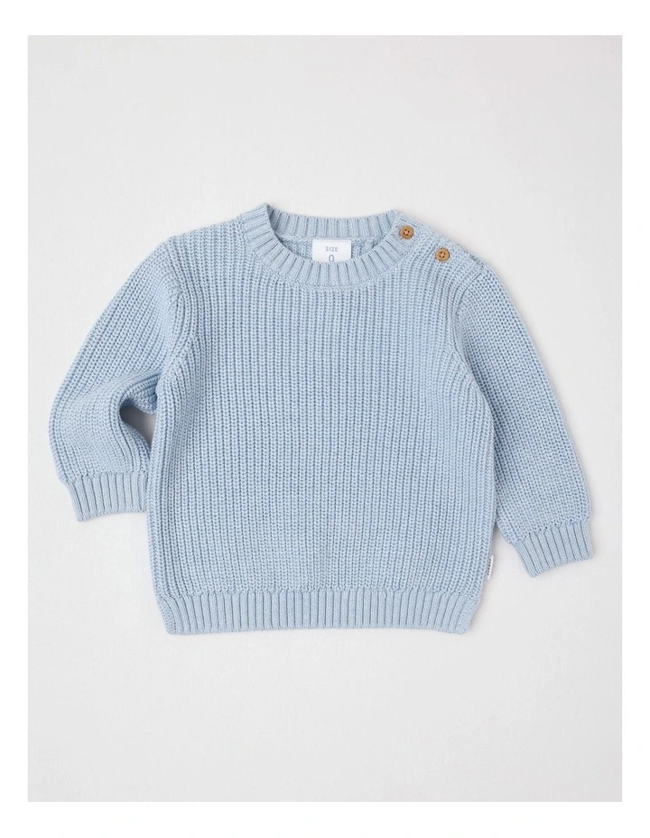 Essential Crew Neck Knit Jumper in Light Blue Marle image 1