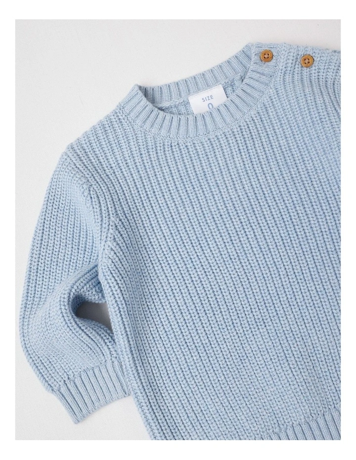 Essential Crew Neck Knit Jumper in Light Blue Marle image 2
