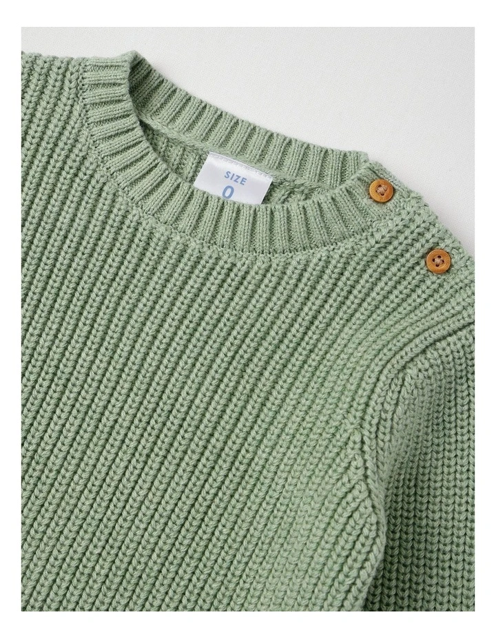 Essential Crew Neck Knit Jumper in Granite Green image 2