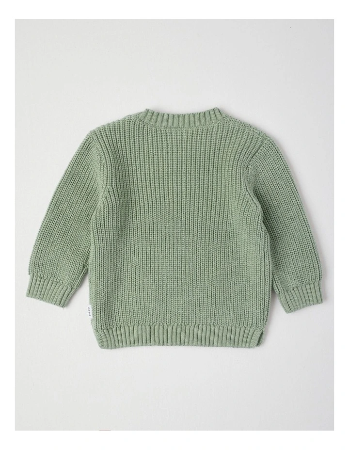 Essential Crew Neck Knit Jumper in Granite Green image 3