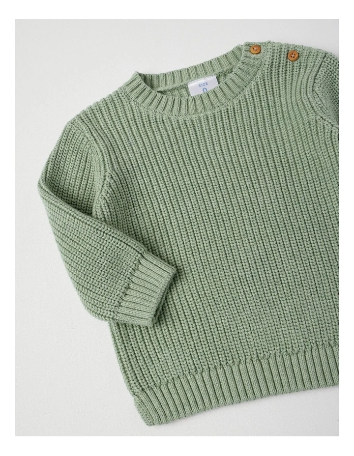 Essential Crew Neck Knit Jumper in Granite Green image 4