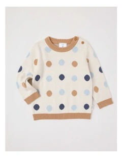 Essential Spot Intarsia Jumper in Egg Nog