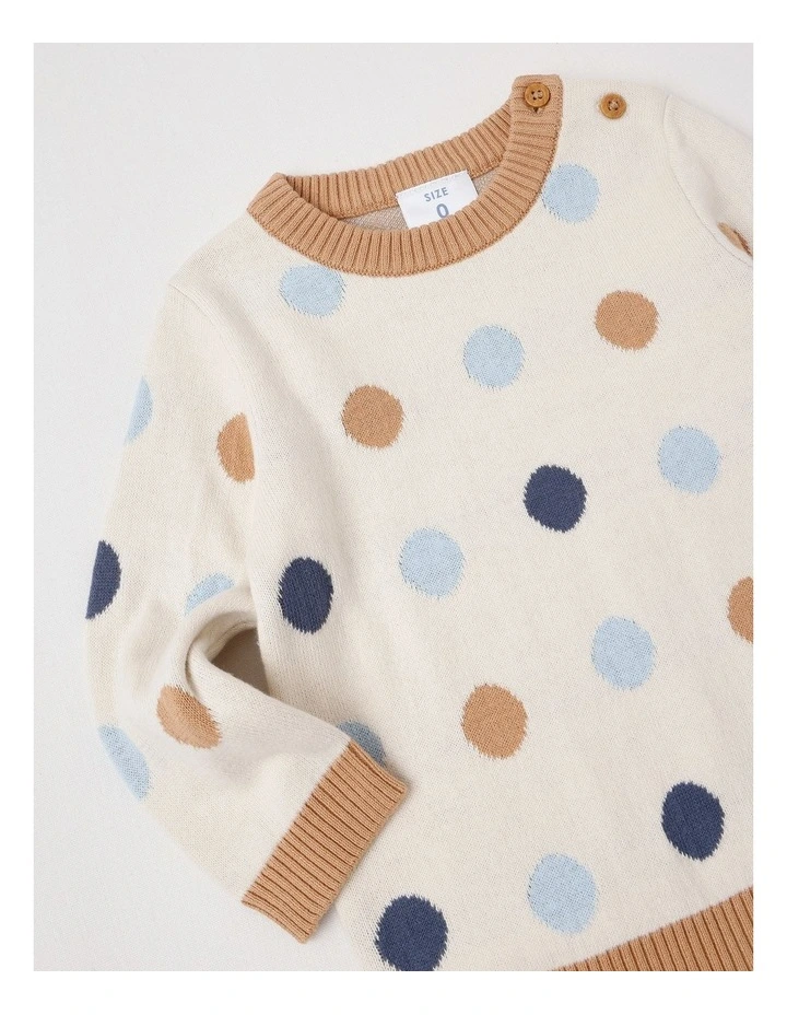 Essential Spot Intarsia Jumper in Egg Nog image 4