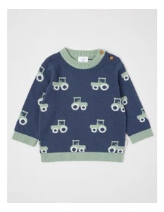 Essential Train Intarsia Jumper in Dark Denim