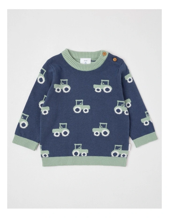 Essential Train Intarsia Jumper in Dark Denim image 1