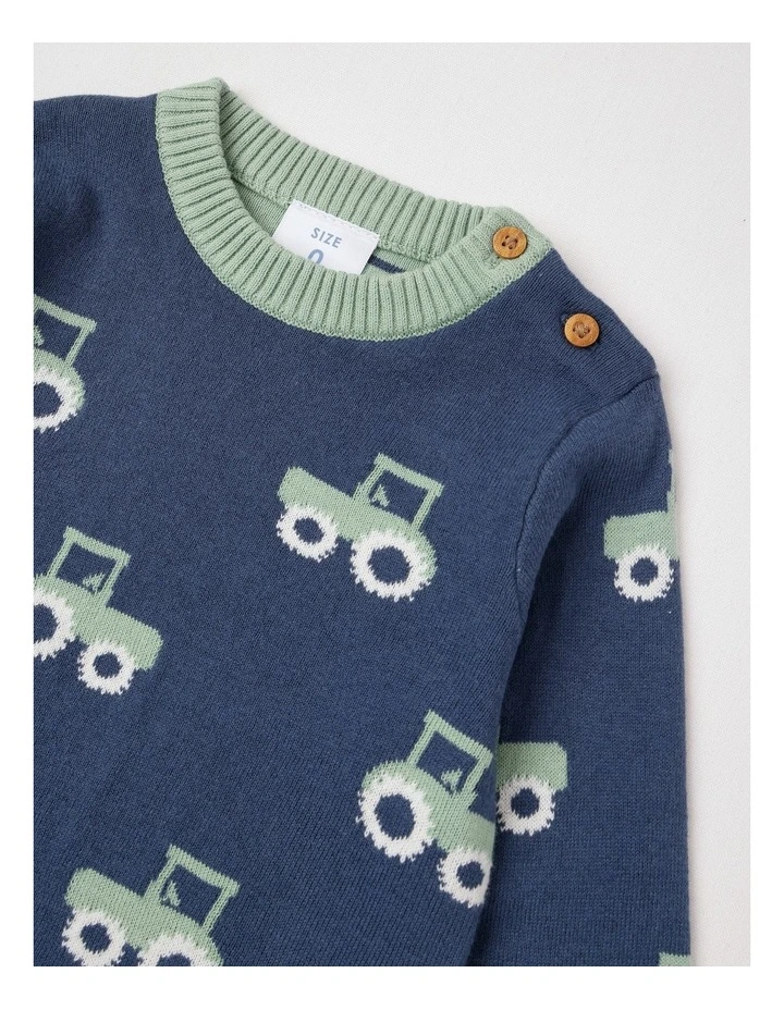 Essential Train Intarsia Jumper in Dark Denim image 2