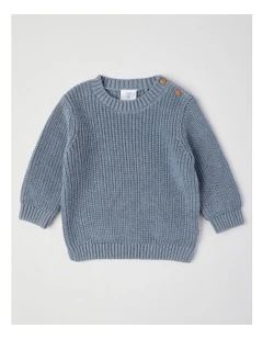 Essential Crew Neck Knit Jumper in Mid Blue Marle