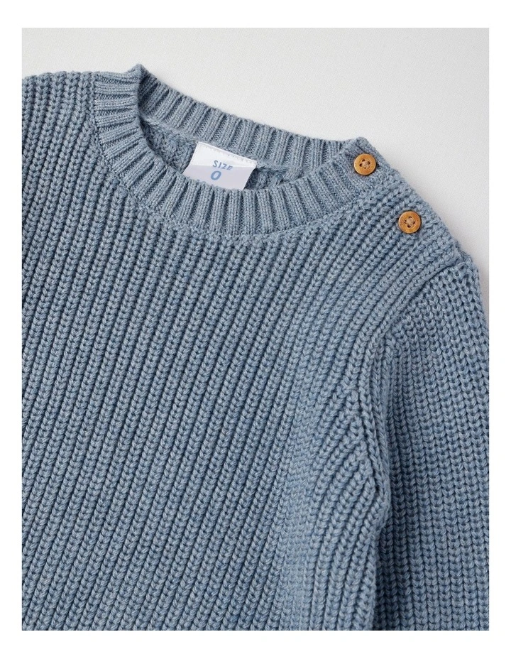 Essential Crew Neck Knit Jumper in Mid Blue Marle image 2