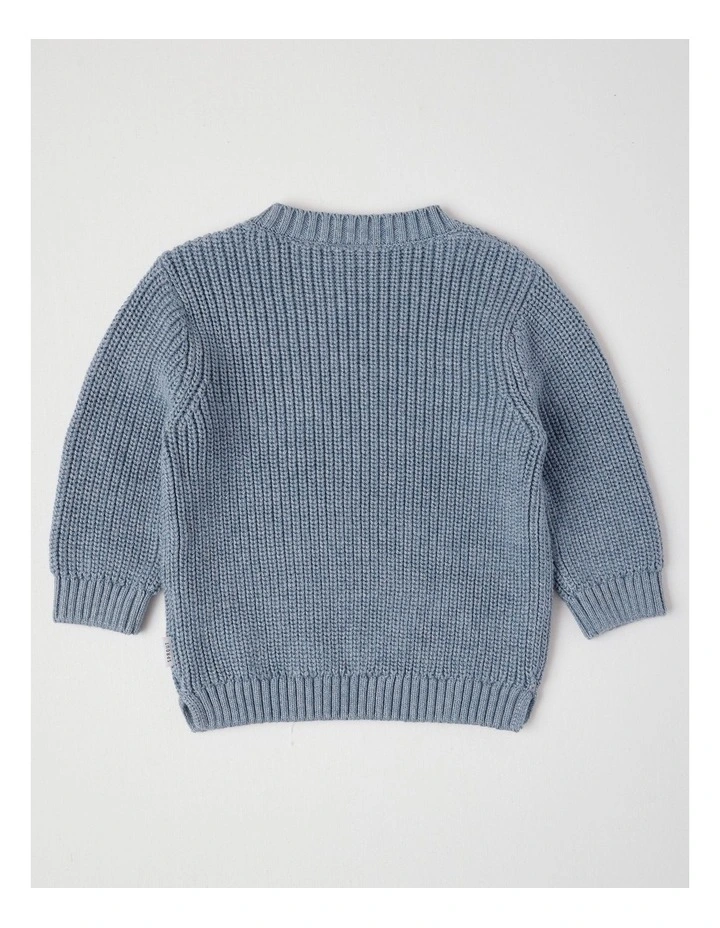Essential Crew Neck Knit Jumper in Mid Blue Marle image 3