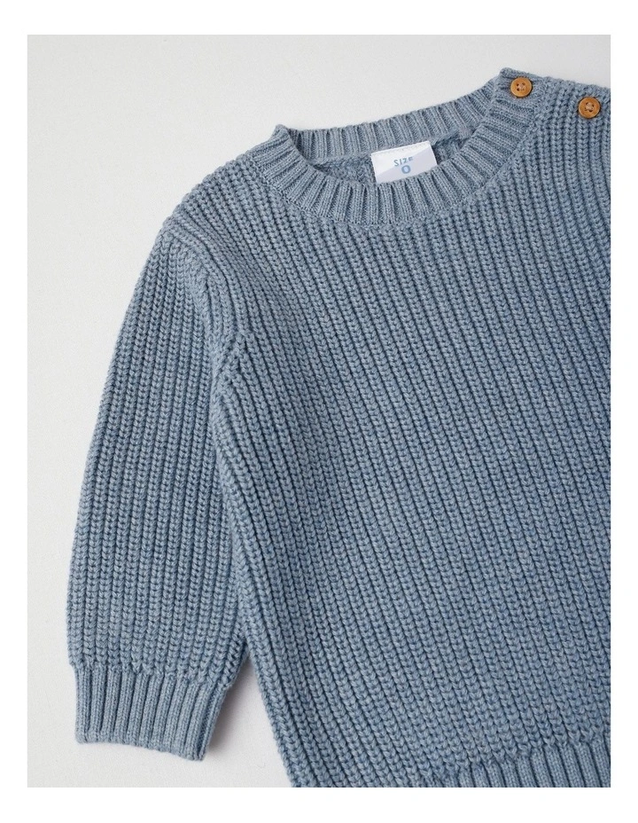 Essential Crew Neck Knit Jumper in Mid Blue Marle image 4