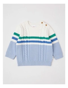 Stripe Cable Jumper in Bluestone