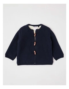Sherpa Lined Toggle Cardigan in Navy