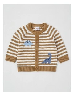 Dino Applique Cardigan in Tan
