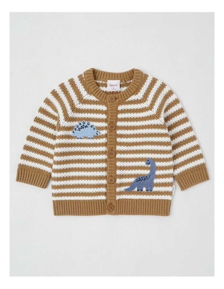Dino Applique Cardigan in Tan image 1