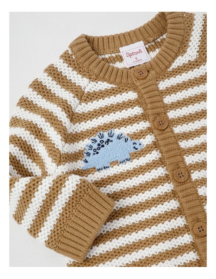 Dino Applique Cardigan in Tan image 4