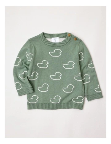 Essential Duck Intarsia Knit Jumper in Green