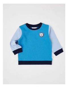 Essential Lion Colour Block Sweat Top In Blue