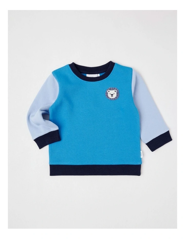 Essential Lion Colour Block Sweat Top In Blue image 1