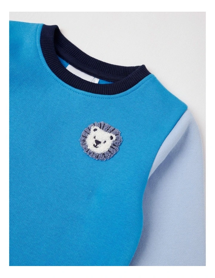 Essential Lion Colour Block Sweat Top In Blue image 2