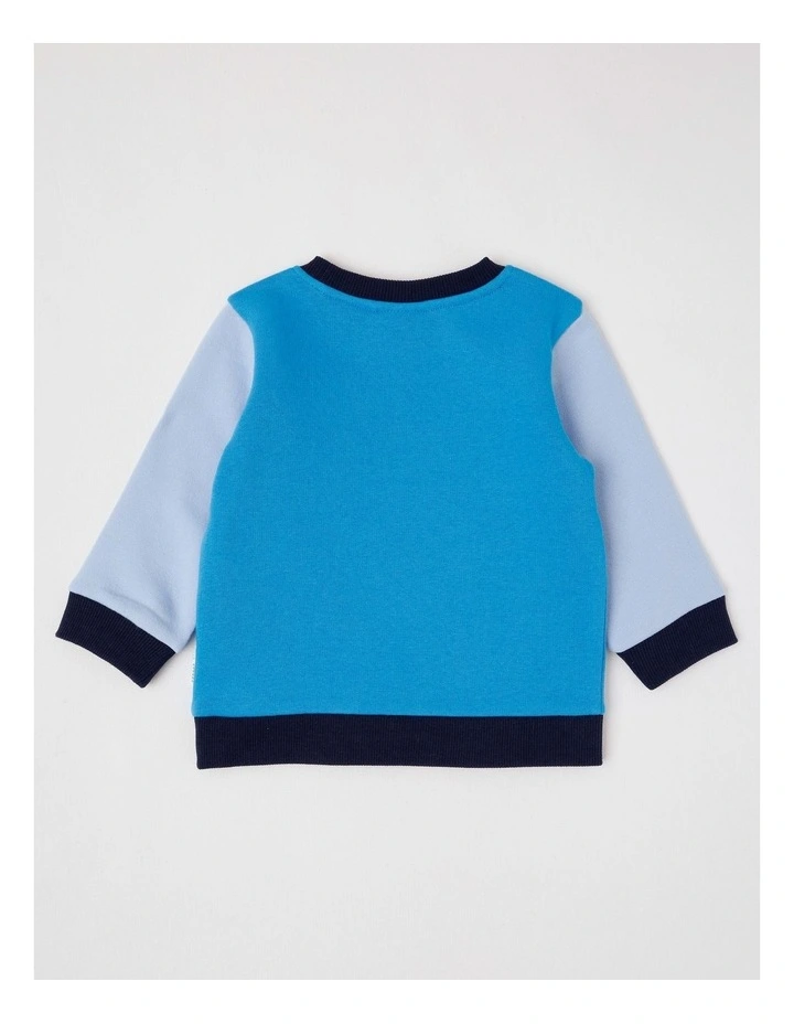 Essential Lion Colour Block Sweat Top In Blue image 3