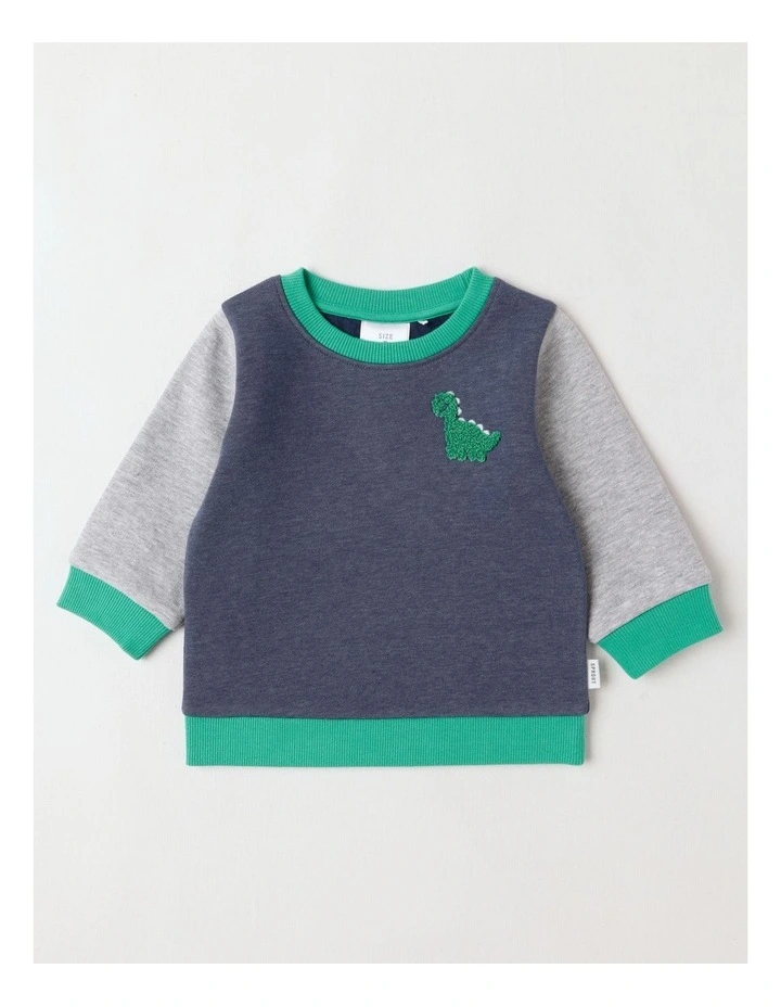 Essential Dino Colour Block Sweat Top In Navy image 1
