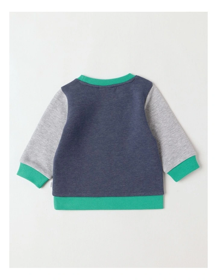 Essential Dino Colour Block Sweat Top In Navy image 3