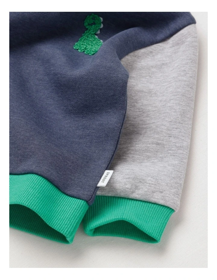 Essential Dino Colour Block Sweat Top In Navy image 4