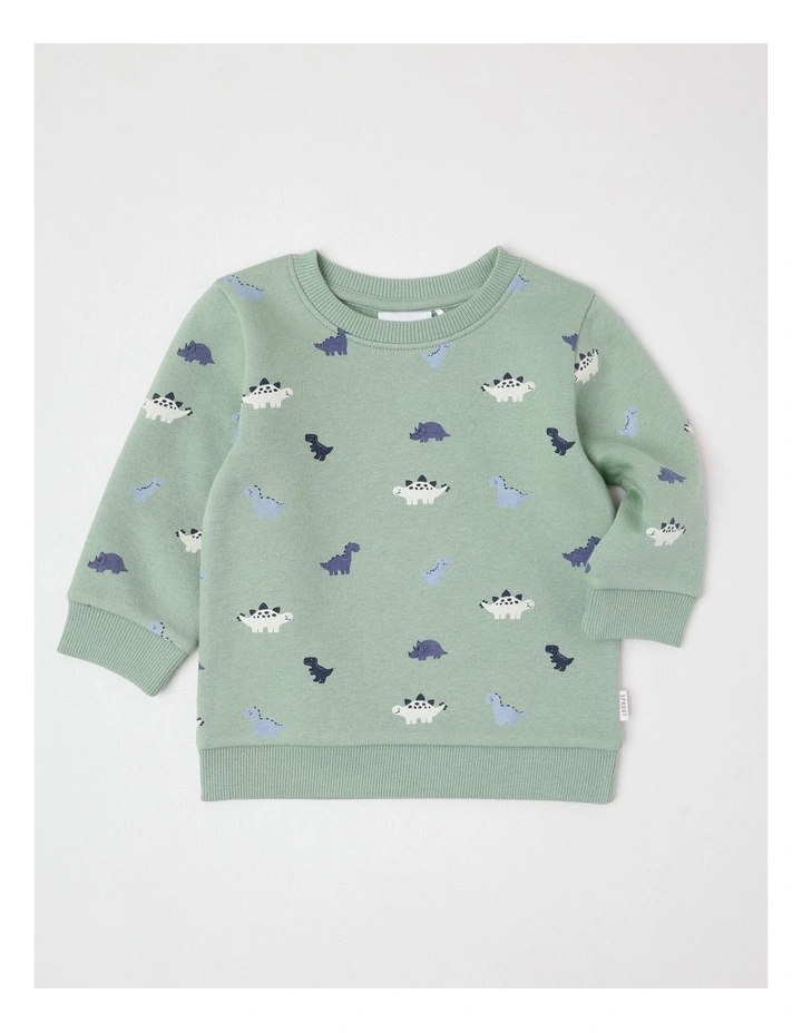 Essential Mini Dino Sweat Top In Green image 1