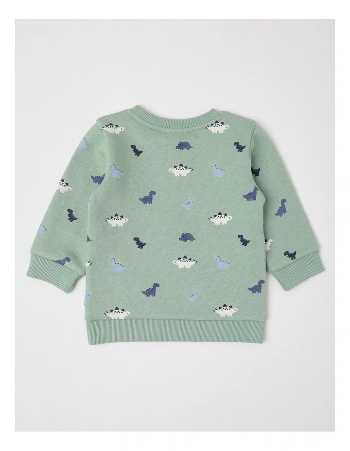 Essential Mini Dino Sweat Top In Green image 3