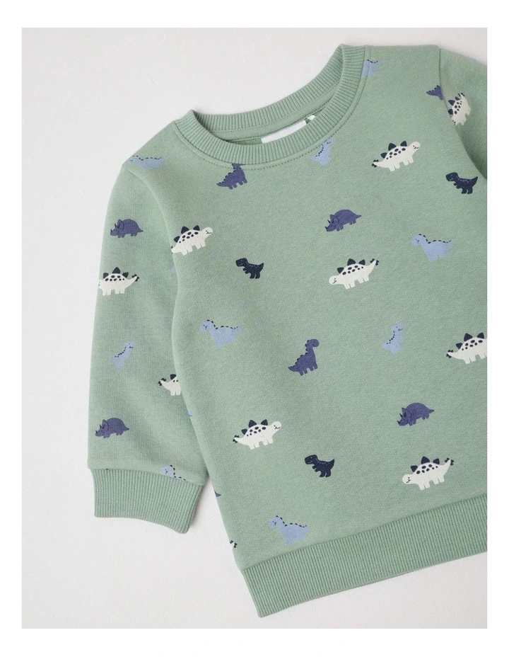 Essential Mini Dino Sweat Top In Green image 4