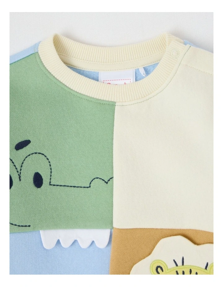 Colour Block Applique Crew Sweat Top in Assorted image 2