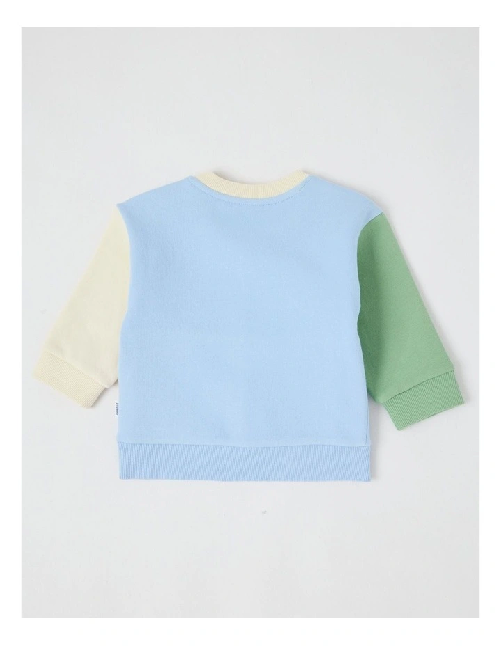 Colour Block Applique Crew Sweat Top in Assorted image 3